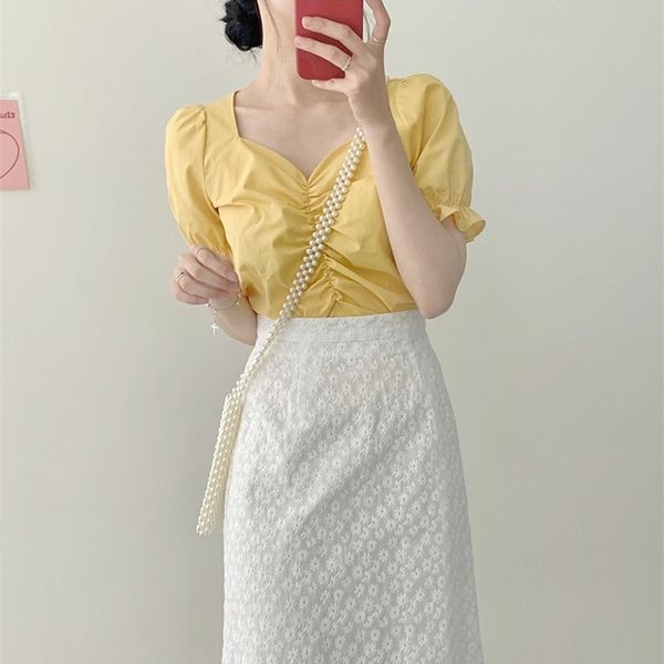 girls summer blouse women shirt white short sleeves high waist bud silk embroidery a line skirts two piece suits 210423
girls summer blouse women shirt white short sleeves high waist bud silk embroidery a line skirts two piece suits 210423
