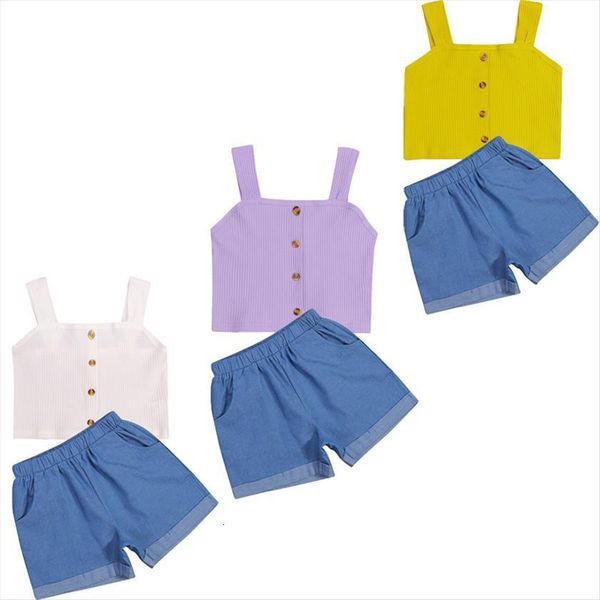 2 7y summer infant kids girls clothes sets solid strap sleeveless single breasted vest denim shorts, White
2 7y summer infant kids girls clothes sets solid strap sleeveless single breasted vest denim shorts, White