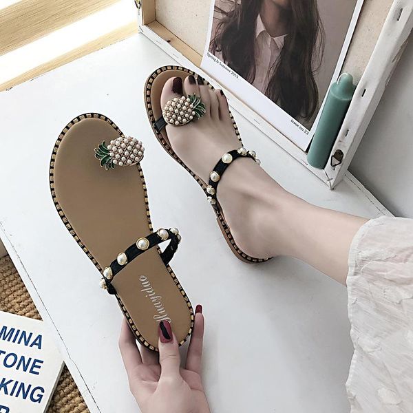 summer women's pineapple sandal flat sandals pearl spilt toe slip-on flip flops beach slides dropship casual shoes slippers, Black
summer women's pineapple sandal flat sandals pearl spilt toe slip-on flip flops beach slides dropship casual shoes slippers, Black