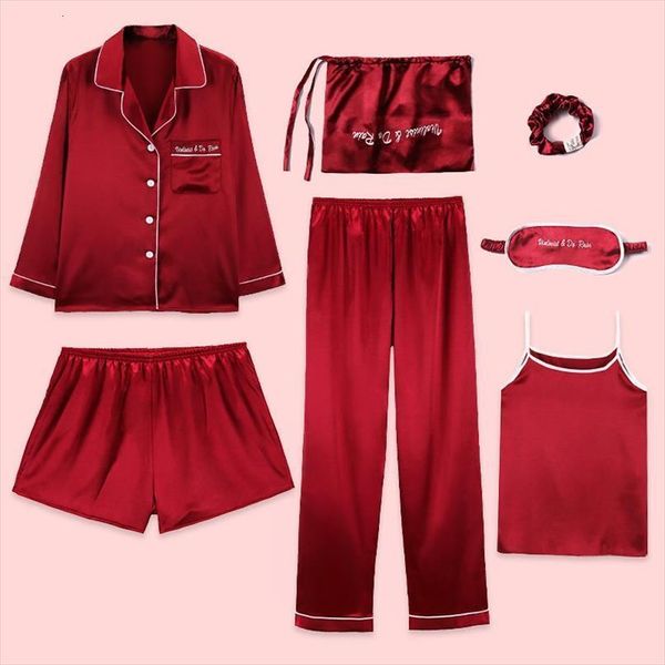 7pcs pajamas suit nightwear women sleepwear satin home clothing casual pink nightgown sleep set homewear, Black;red
7pcs pajamas suit nightwear women sleepwear satin home clothing casual pink nightgown sleep set homewear, Black;red