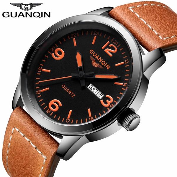 wristwatches guanqin mens business watches waterproof week date leather strap quartz watch montre homme, Slivery;brown
wristwatches guanqin mens business watches waterproof week date leather strap quartz watch montre homme, Slivery;brown
