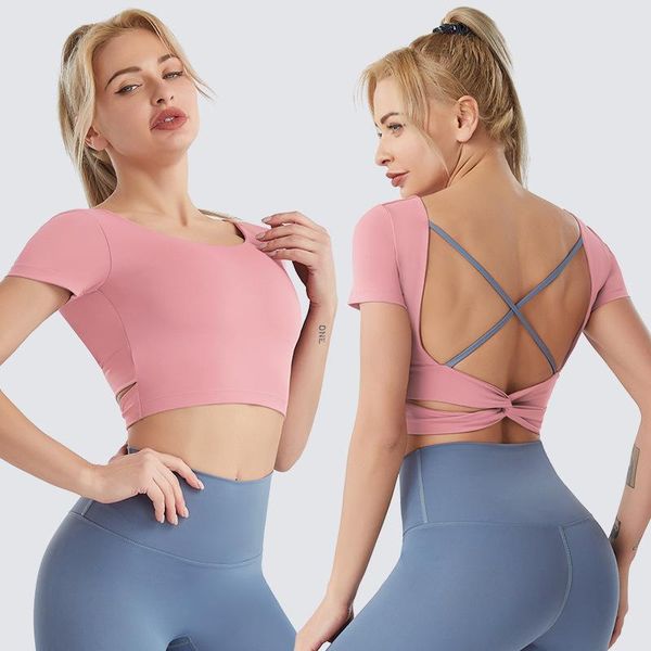 yoga outfit clothes beauty back short-sleeved t-shirt nude quick-drying women sports running fitness summer wear with chest pad
yoga outfit clothes beauty back short-sleeved t-shirt nude quick-drying women sports running fitness summer wear with chest pad