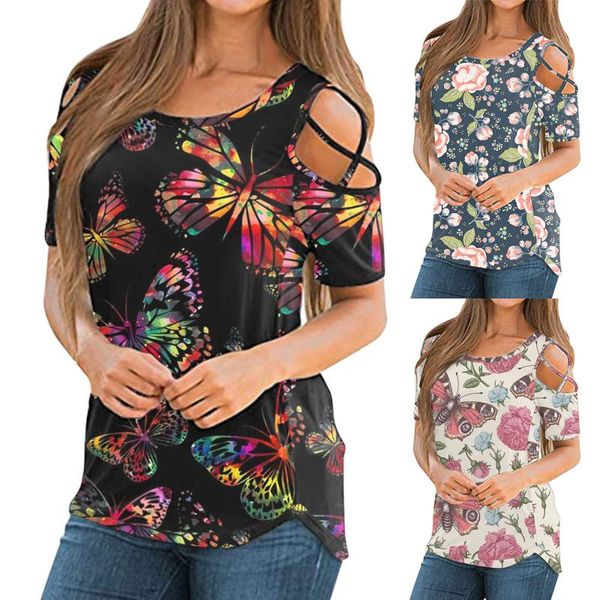 women's blouses & shirts women oversize t floral print short sleeve strappy cold shoulder t-shirt casual all-match clothing, White
women's blouses & shirts women oversize t floral print short sleeve strappy cold shoulder t-shirt casual all-match clothing, White