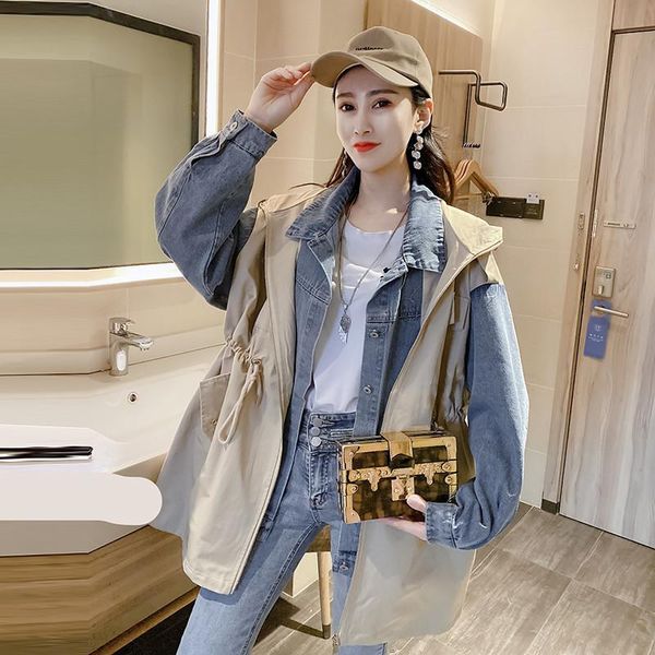 women's trench coats vintage hooded plus size spring autumn 2021 korean loose windbreaker denim stitching jacket m519, Tan;black
women's trench coats vintage hooded plus size spring autumn 2021 korean loose windbreaker denim stitching jacket m519, Tan;black