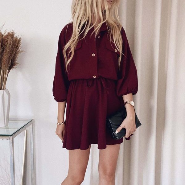 spring summer women's lapel solid 3 / 4 sleeve drawstring dress casual dresses, Black;gray
spring summer women's lapel solid 3 / 4 sleeve drawstring dress casual dresses, Black;gray