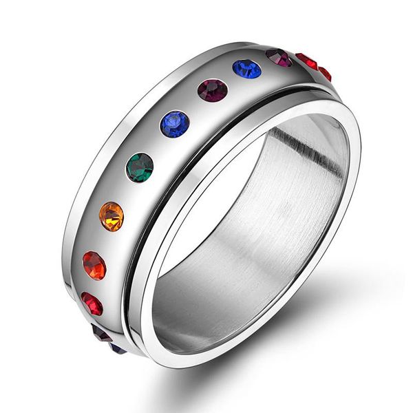 cluster rings trendy rainbow crystal stone gay pride ring for women men spinner stainless steel wedding female party jewelry, Golden;silver
cluster rings trendy rainbow crystal stone gay pride ring for women men spinner stainless steel wedding female party jewelry, Golden;silver