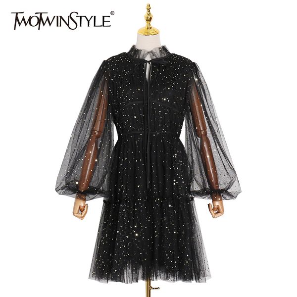 twotwinstyle mesh patchwork sequin dress for women stand collar lantern sleeve high waist dresses female fashion clothing 210517, Black;gray
twotwinstyle mesh patchwork sequin dress for women stand collar lantern sleeve high waist dresses female fashion clothing 210517, Black;gray