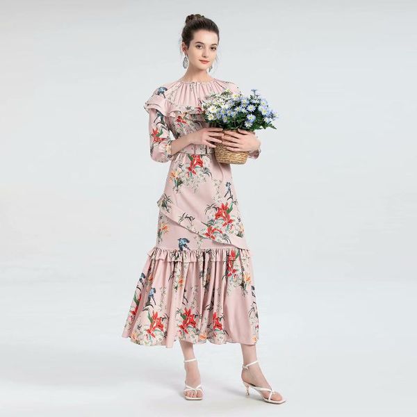 casual dresses designer fashion women pink dress 3/4 lantern sleeve ruffles floral print long trumpat elegant party holiday ladies, Black;gray
casual dresses designer fashion women pink dress 3/4 lantern sleeve ruffles floral print long trumpat elegant party holiday ladies, Black;gray