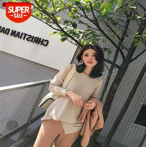 slim-fit long-sleeved side slit loose knit sweater chic women #ti1h, Black 
slim-fit long-sleeved side slit loose knit sweater chic women #ti1h, Black