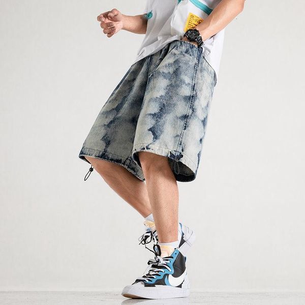 men's jeans tie-dyed wide-leg trendy oversize casual drawstring washed denim mid-pants thin hiphop streetwear straight shorts summer, Blue
men's jeans tie-dyed wide-leg trendy oversize casual drawstring washed denim mid-pants thin hiphop streetwear straight shorts summer, Blue