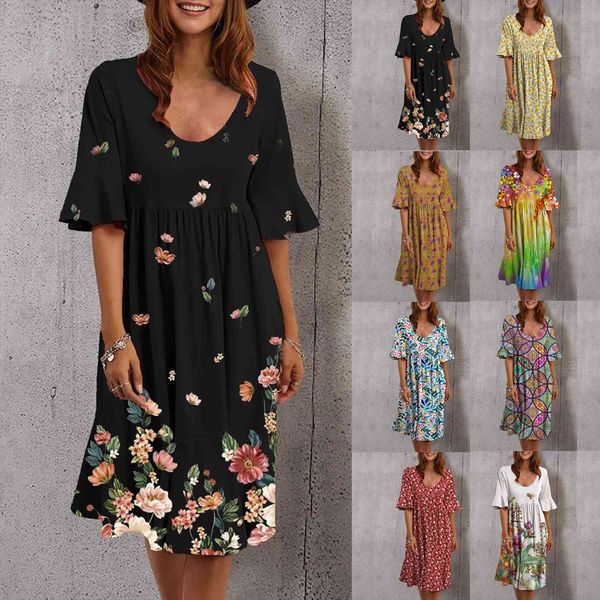 casual o neck flared women dresses sleeves floral printing loose vestido de mujer summer, Black;gray
casual o neck flared women dresses sleeves floral printing loose vestido de mujer summer, Black;gray