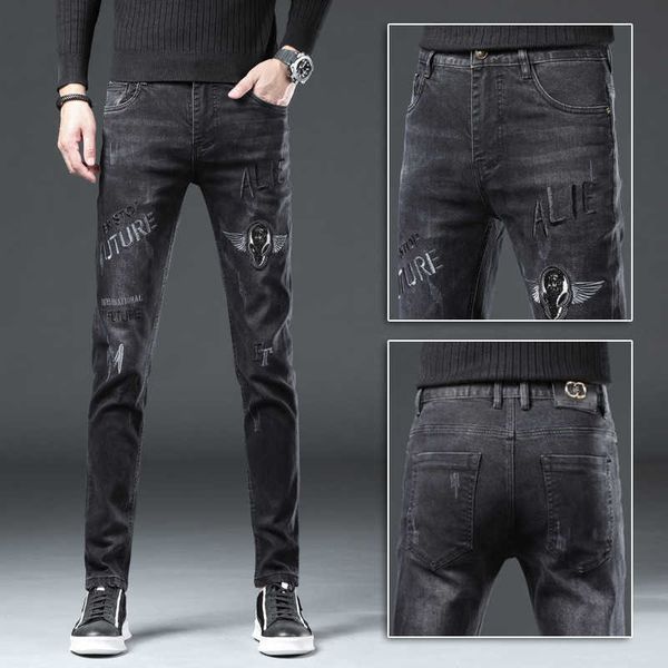 and autumn winter black jeans men's embroidery slim small straight pants korean fashion casual elastic, Blue
and autumn winter black jeans men's embroidery slim small straight pants korean fashion casual elastic, Blue