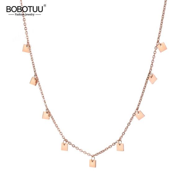 pendant necklaces bobotuu stainless steel 9 small square pieces choker necklace rose gold color charm jewelry fashion gift bn18274, Silver
