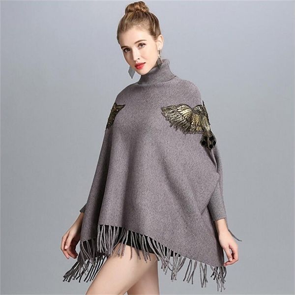 bat sleeve turtleneck knitted sweater poncho female fashion embroidery tassel mid-length pullover women spring 210427, White;black
bat sleeve turtleneck knitted sweater poncho female fashion embroidery tassel mid-length pullover women spring 210427, White;black