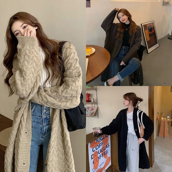 women's sweaters outono e inverno novo casaco coreano solto preguiçoso estilo suéter médio longo feminino cor sólida botão camisola lpr, White;black
women's sweaters outono e inverno novo casaco coreano solto preguiçoso estilo suéter médio longo feminino cor sólida botão camisola lpr, White;black