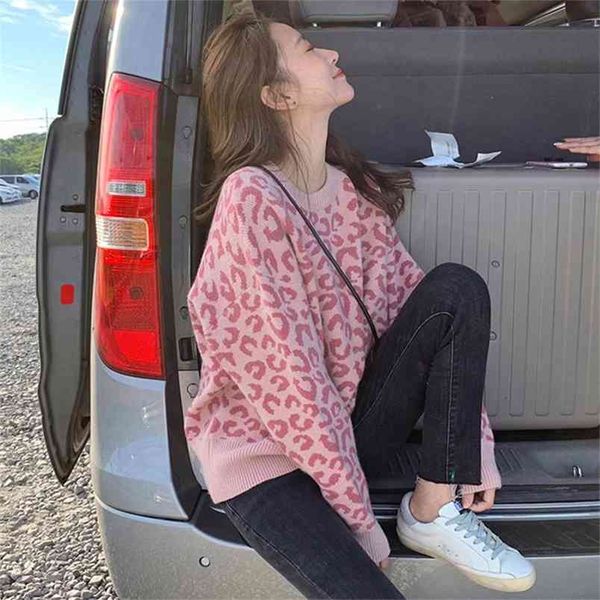 autumn and winter korean version of the wild loose wearing leopard lazy wind net red fashion pullover sweater ladies 210427, White;black
autumn and winter korean version of the wild loose wearing leopard lazy wind net red fashion pullover sweater ladies 210427, White;black