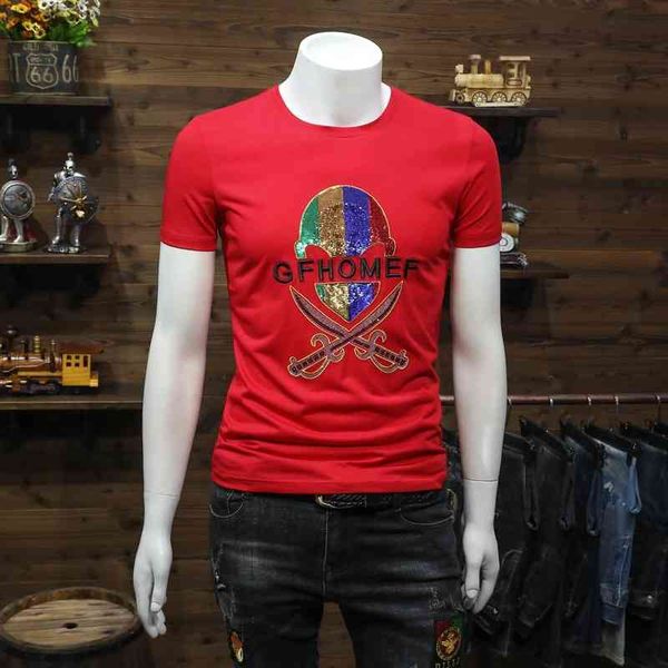 2021 summer new net red tide brand t-shirt slim handsome skull head drill short sleeve t-shirt men's trend, White;black
2021 summer new net red tide brand t-shirt slim handsome skull head drill short sleeve t-shirt men's trend, White;black