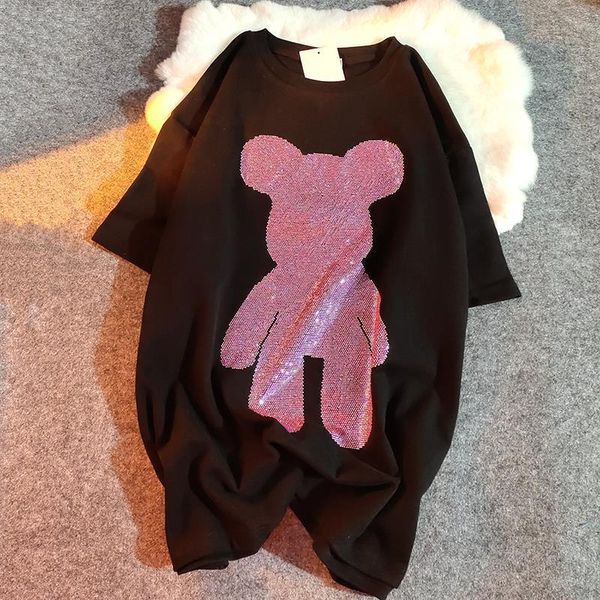 women's t-shirt 2021 women bear pattern cotton t shirt rhinestone summer loose diamonds short sleeves, White
women's t-shirt 2021 women bear pattern cotton t shirt rhinestone summer loose diamonds short sleeves, White
