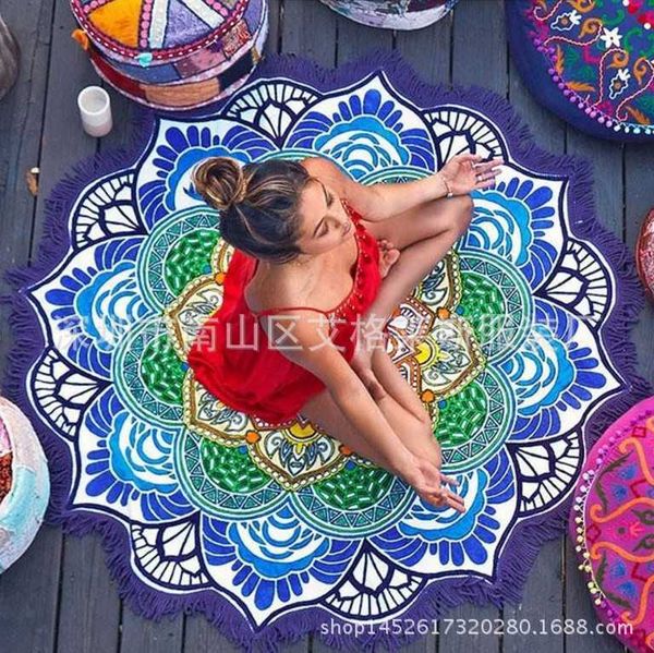 2021 polygonal printing hanging ball tassel round bath yoga mat lotus colorful beach towel taptry shawl, Gray
2021 polygonal printing hanging ball tassel round bath yoga mat lotus colorful beach towel taptry shawl, Gray