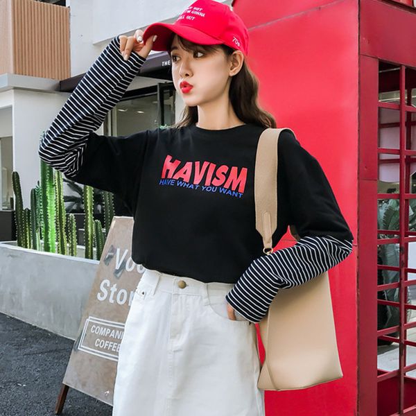 women's t-shirt autumn casual long sleeves t-shirt womens korean style women letters print striped stitching fake two pieces t shirt 9, White
women's t-shirt autumn casual long sleeves t-shirt womens korean style women letters print striped stitching fake two pieces t shirt 9, White