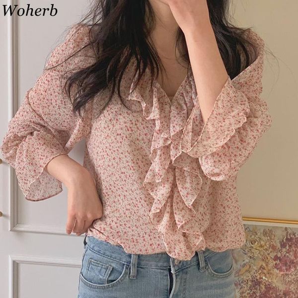 women's blouses & shirts woherb 2021 korean chic blouse sweet women shirt ruffles patchwork loose flare sleeve floral chiffon 93529, White
women's blouses & shirts woherb 2021 korean chic blouse sweet women shirt ruffles patchwork loose flare sleeve floral chiffon 93529, White