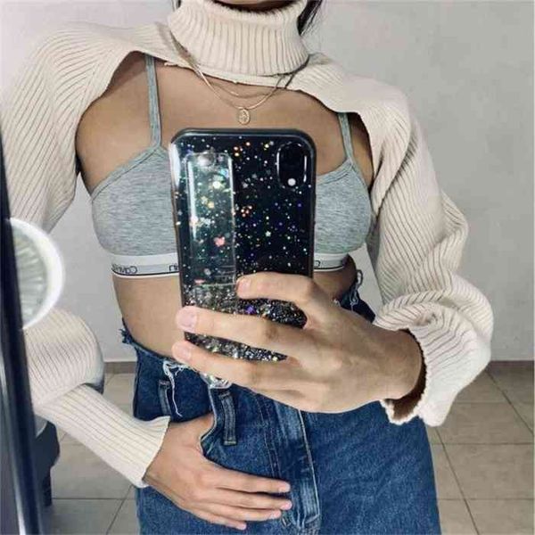 za omen turtleneck short sweater 2021 fashion ladies full sleeve chic female streetwear, White;black
za omen turtleneck short sweater 2021 fashion ladies full sleeve chic female streetwear, White;black