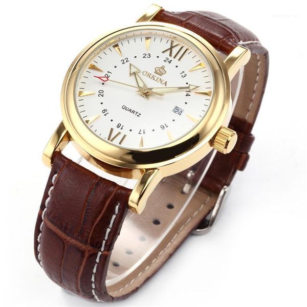 wristwatches mg. orkina golden case brown leather watch strap luxury quartz date for men 2021, Slivery;brown
wristwatches mg. orkina golden case brown leather watch strap luxury quartz date for men 2021, Slivery;brown