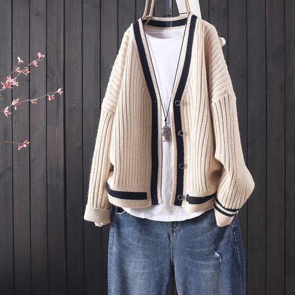 women's sweaters spring and autumn fashion loose college style button long sleeve knit cardigan casual sweater 4s03, White;black
women's sweaters spring and autumn fashion loose college style button long sleeve knit cardigan casual sweater 4s03, White;black