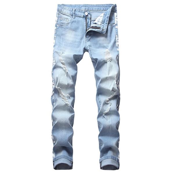 men's jeans straight slim mid-waist casual trousers loose summer, Blue
men's jeans straight slim mid-waist casual trousers loose summer, Blue