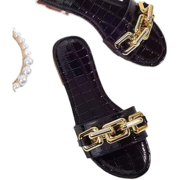 slippers design gold chain women outdoor shoes flat ladies comfort beach sandals female big size 36-43, Black
slippers design gold chain women outdoor shoes flat ladies comfort beach sandals female big size 36-43, Black