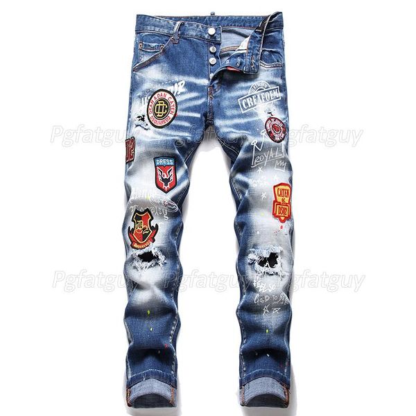 men's jeans autumn and winter mens distressed ripped stretch fashion slim fit badge motorcycle denim pants panelled hip hop trousers, Blue
men's jeans autumn and winter mens distressed ripped stretch fashion slim fit badge motorcycle denim pants panelled hip hop trousers, Blue