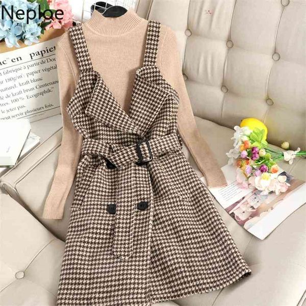 autumn high collar slim fit bottom knit sweater waist lace plaid double breast camis dress a line pull femme ropa 210422, Black;gray 
autumn high collar slim fit bottom knit sweater waist lace plaid double breast camis dress a line pull femme ropa 210422, Black;gray