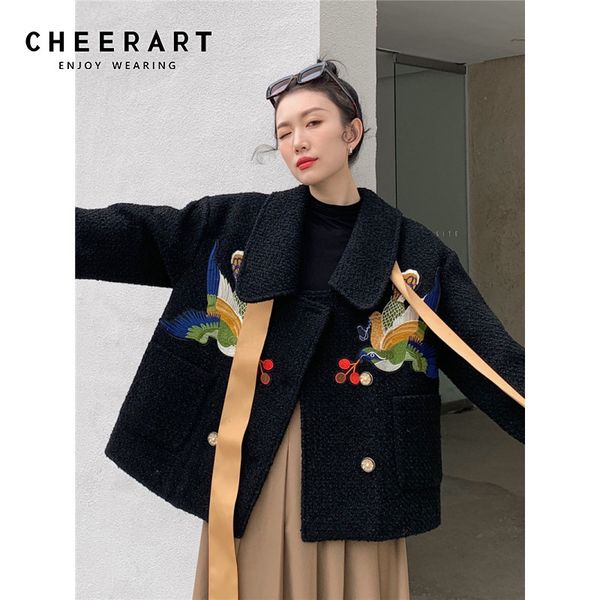 designer wool coat women bird embroidered ribbon black tweed jacket fashion kawaii outerwear korean 210427
designer wool coat women bird embroidered ribbon black tweed jacket fashion kawaii outerwear korean 210427