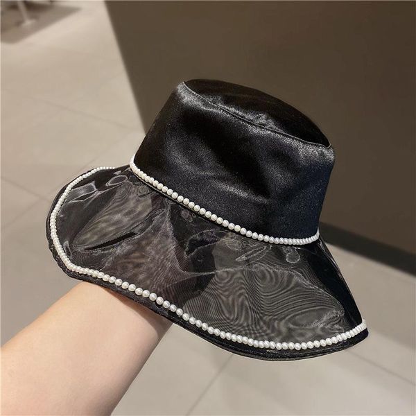 summer pearl net yarn bucket hats for women shading outdoor sun hat lady elegant fashion silk satin panama wide brim, Blue;gray
summer pearl net yarn bucket hats for women shading outdoor sun hat lady elegant fashion silk satin panama wide brim, Blue;gray