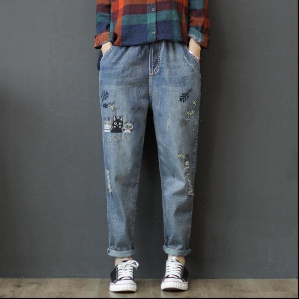 spring summer fashion korea style womens jean elastic waist vintage embroidery calf length harem pants office lady casual loose jeans, Blue
spring summer fashion korea style womens jean elastic waist vintage embroidery calf length harem pants office lady casual loose jeans, Blue