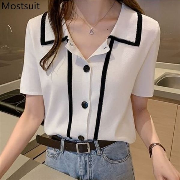 single-breasted knitted t shirt women summer short sleeve turn-down collar tees casual fashion ladies t-shirts femme 210514, White
single-breasted knitted t shirt women summer short sleeve turn-down collar tees casual fashion ladies t-shirts femme 210514, White