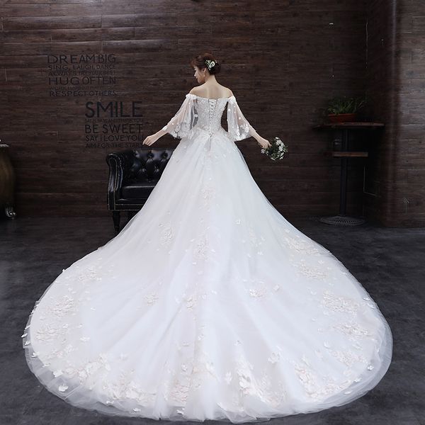 bride white korean version one shoulder 2021 wedding drs tail princs