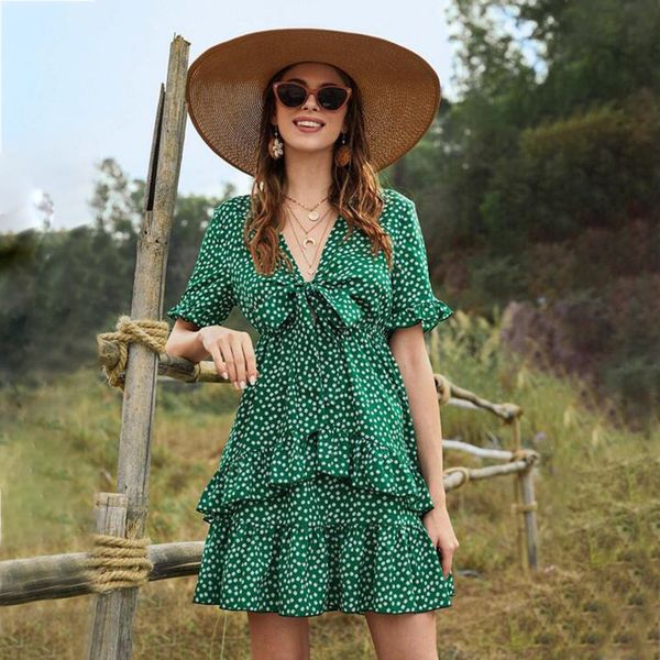 new ladies summer ruffles v-neck print dress women casual short sleeve mini dress 210413, Black;gray
new ladies summer ruffles v-neck print dress women casual short sleeve mini dress 210413, Black;gray