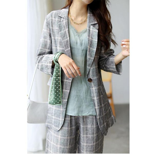 women's two piece pants retro linen casual plaid suit female 2021 autumn fashion thin two-piece, White
women's two piece pants retro linen casual plaid suit female 2021 autumn fashion thin two-piece, White