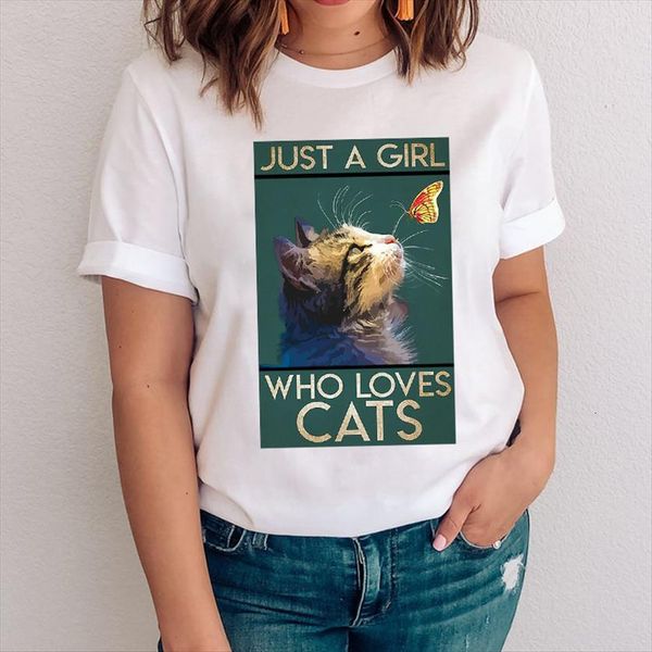 graphic girl love cat animal womens printing short sleeve cartoon clothes clothing tees print female t shirt, White 
graphic girl love cat animal womens printing short sleeve cartoon clothes clothing tees print female t shirt, White