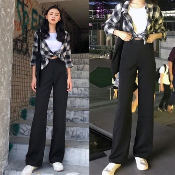 summer plus size high waist womens pants wide leg street casual loose solid color trousers thin mopping, Black;white
summer plus size high waist womens pants wide leg street casual loose solid color trousers thin mopping, Black;white