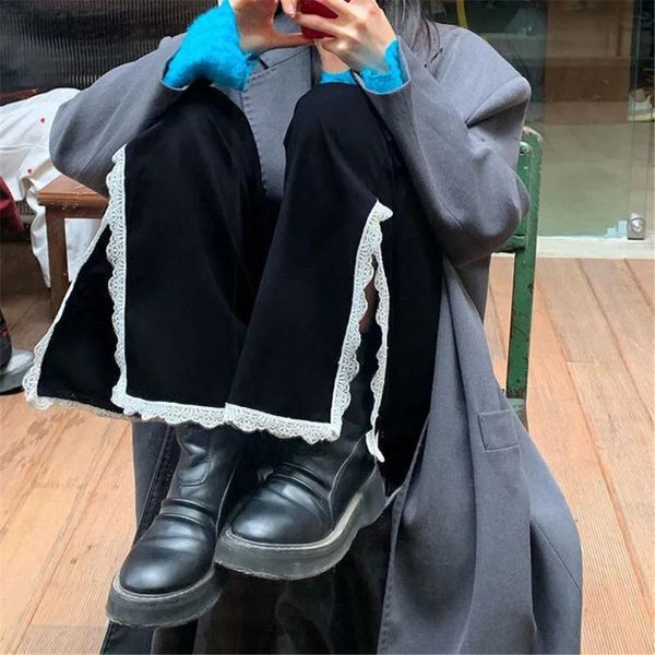 women's jeans jeans women lace side-slit sweet girl students fashion ulzzang chic casual wild pockets high waist washed denim pa, Blue
women's jeans jeans women lace side-slit sweet girl students fashion ulzzang chic casual wild pockets high waist washed denim pa, Blue