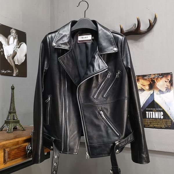 women's leather & faux genuine jacket women natural real sheepskin ladies coat autumn winter motorcycle zipper soft outerwear female pl, Black
women's leather & faux genuine jacket women natural real sheepskin ladies coat autumn winter motorcycle zipper soft outerwear female pl, Black