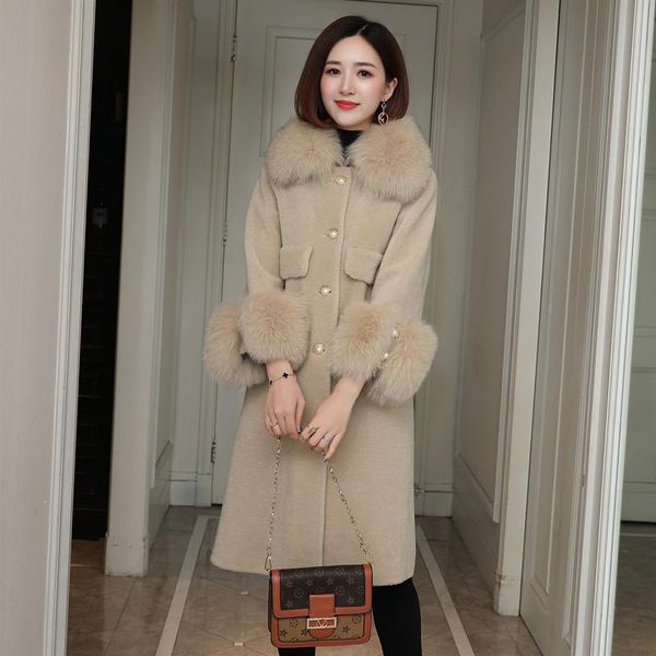 women's fur & faux collar haining chenille coat female 2021 winter long grain sheepskin, Black
women's fur & faux collar haining chenille coat female 2021 winter long grain sheepskin, Black