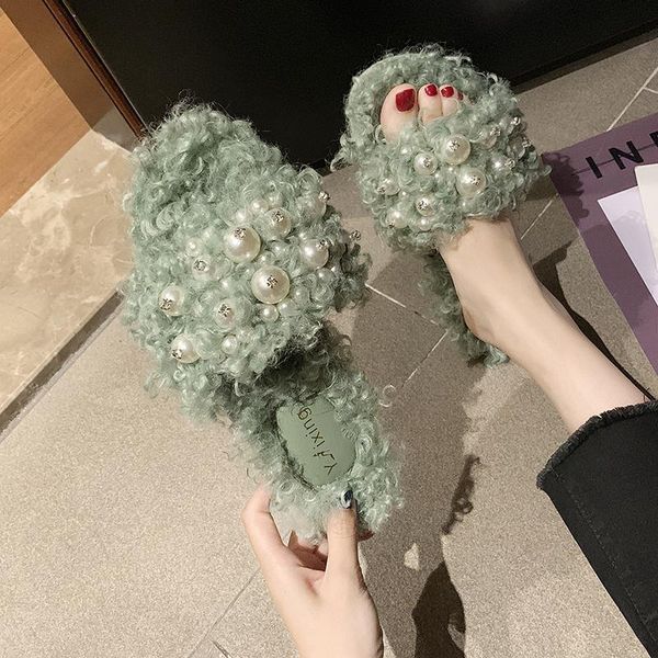 slippers fashion chic 2021 women's fur ladies slides home furry flat pearls brand female cute elegant cozy soles buty damskie, Black
slippers fashion chic 2021 women's fur ladies slides home furry flat pearls brand female cute elegant cozy soles buty damskie, Black