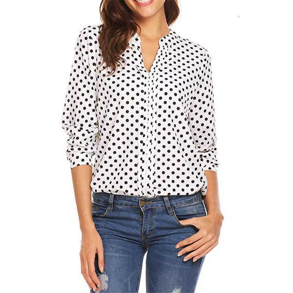 women's blouses & shirts polka dot xxl clothes v-neck long sleeve shirt plus size for women office blouse l9i2, White
women's blouses & shirts polka dot xxl clothes v-neck long sleeve shirt plus size for women office blouse l9i2, White