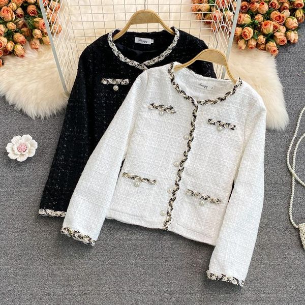 women's jackets round neck tweed coat for women 2021 autumn clothes elegant slimming bright silk pearl buttons white black short wool j, Black;brown
women's jackets round neck tweed coat for women 2021 autumn clothes elegant slimming bright silk pearl buttons white black short wool j, Black;brown