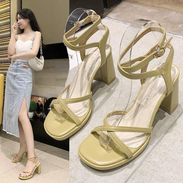 sandals fairy style 2021 korean summer one line buckle square head thick heel fashion high, Black
sandals fairy style 2021 korean summer one line buckle square head thick heel fashion high, Black