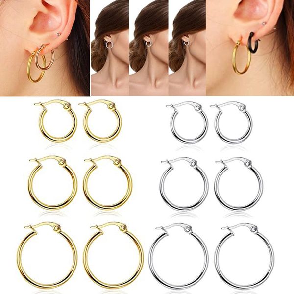 hoop & huggie 3 pairs/6 pairs stainless steel round small ring earrings set non-allergic black color gold, Golden;silver
hoop & huggie 3 pairs/6 pairs stainless steel round small ring earrings set non-allergic black color gold, Golden;silver