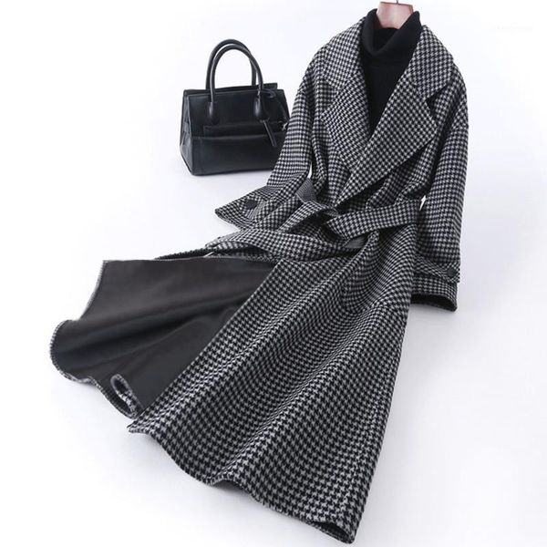 women's wool & blends women slim belt turndown collar coats fashion vintage plaid coat ladies korean autumn winter warm outerwear x183, Black
women's wool & blends women slim belt turndown collar coats fashion vintage plaid coat ladies korean autumn winter warm outerwear x183, Black